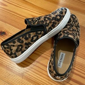 Steve Madden leopard quilted slip on shoes.